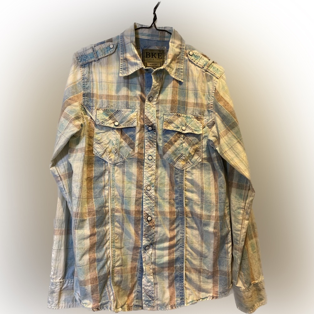 Mens BUCKLE BKE Shirt Sz Small Snap Front Slim Fit